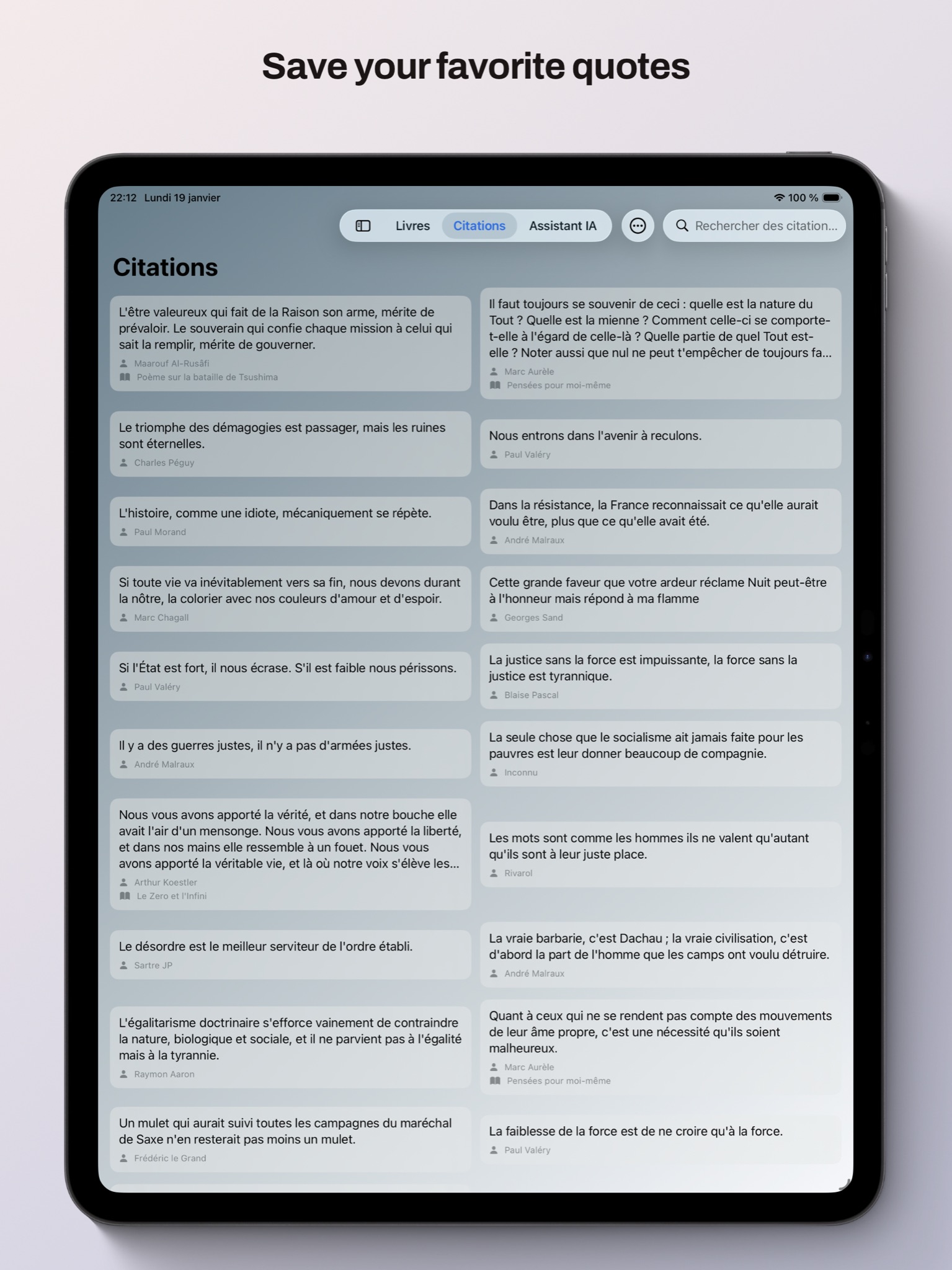 Bookscout quotes collection on iPad