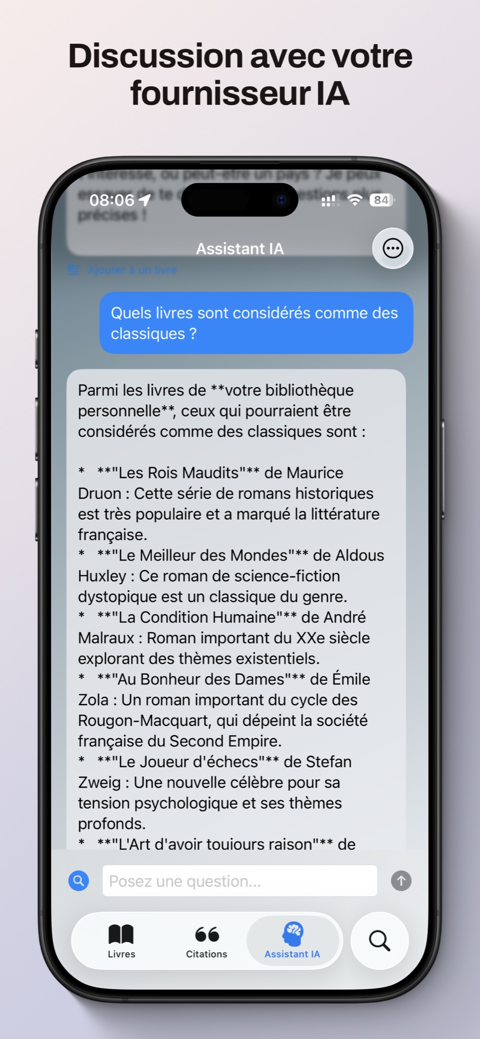Assistant IA Bookscout sur iPhone