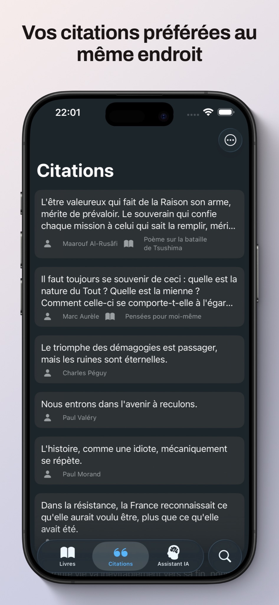 Liste de citations Bookscout sur iPhone