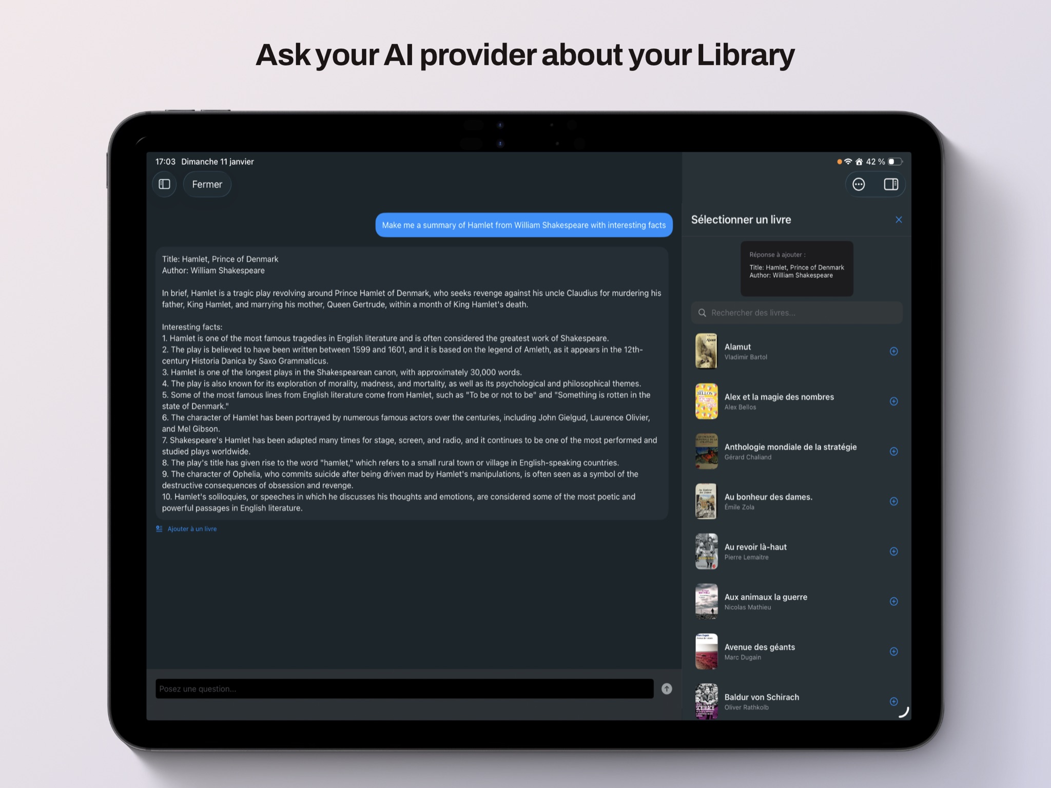 Bookscout AI summary on iPad