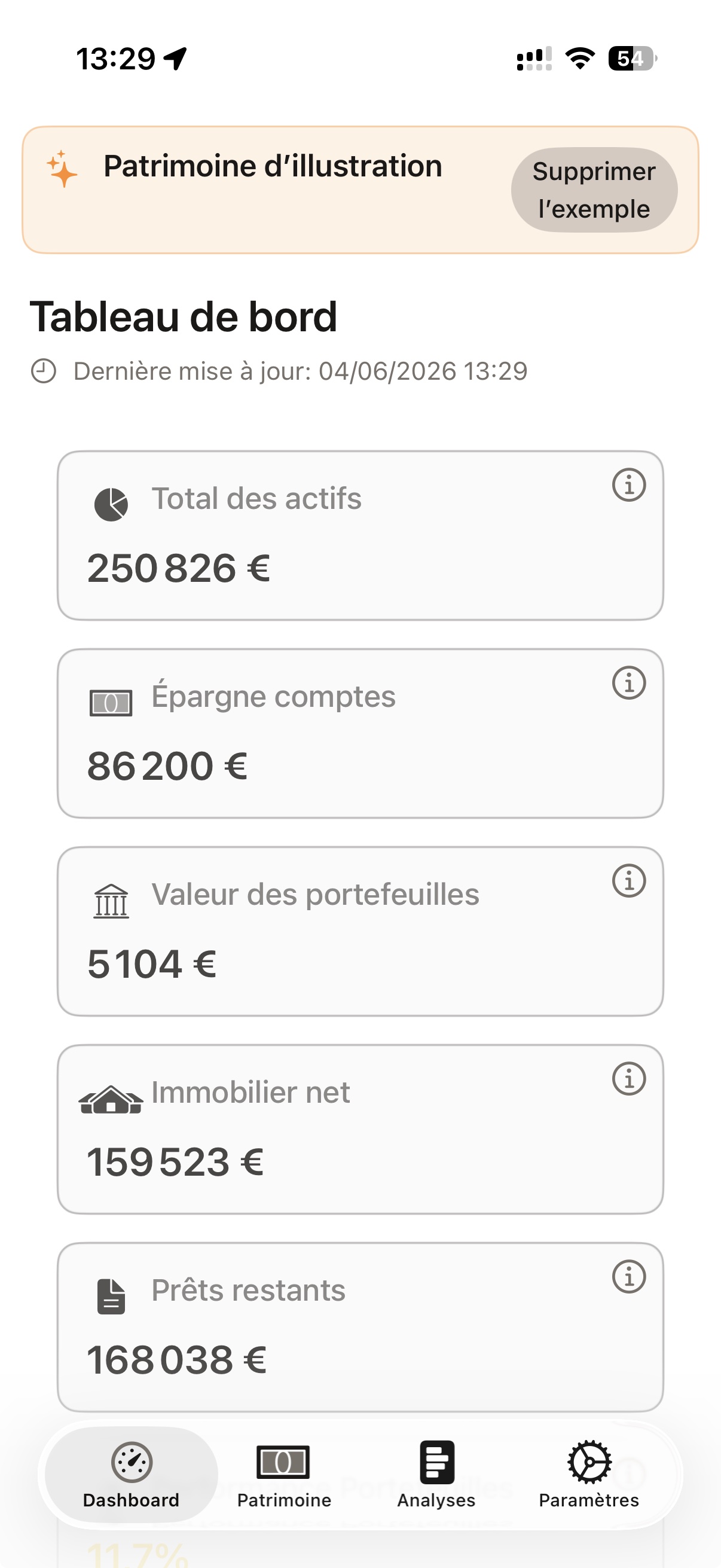 OneLedger dashboard on iPhone — light theme