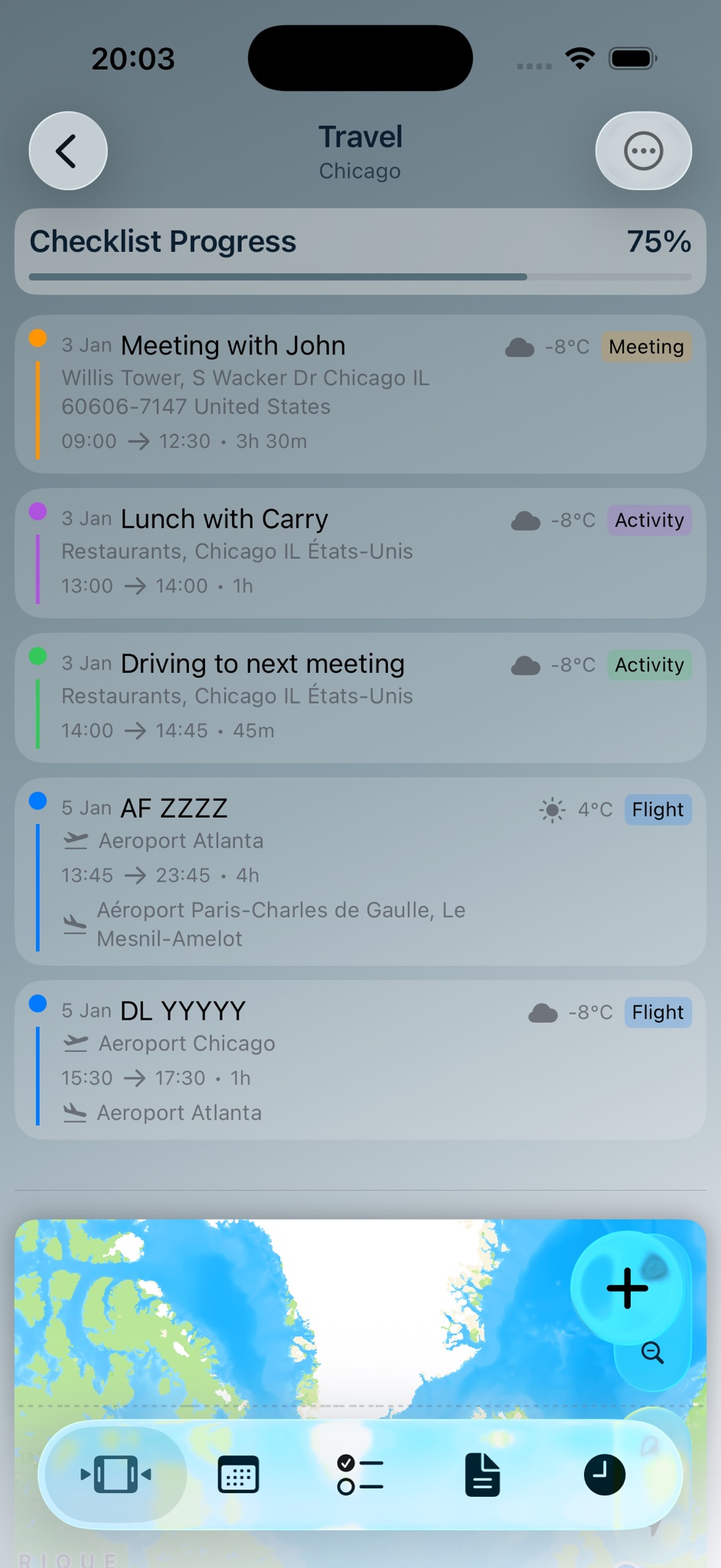 Voyel travel timeline on iPhone