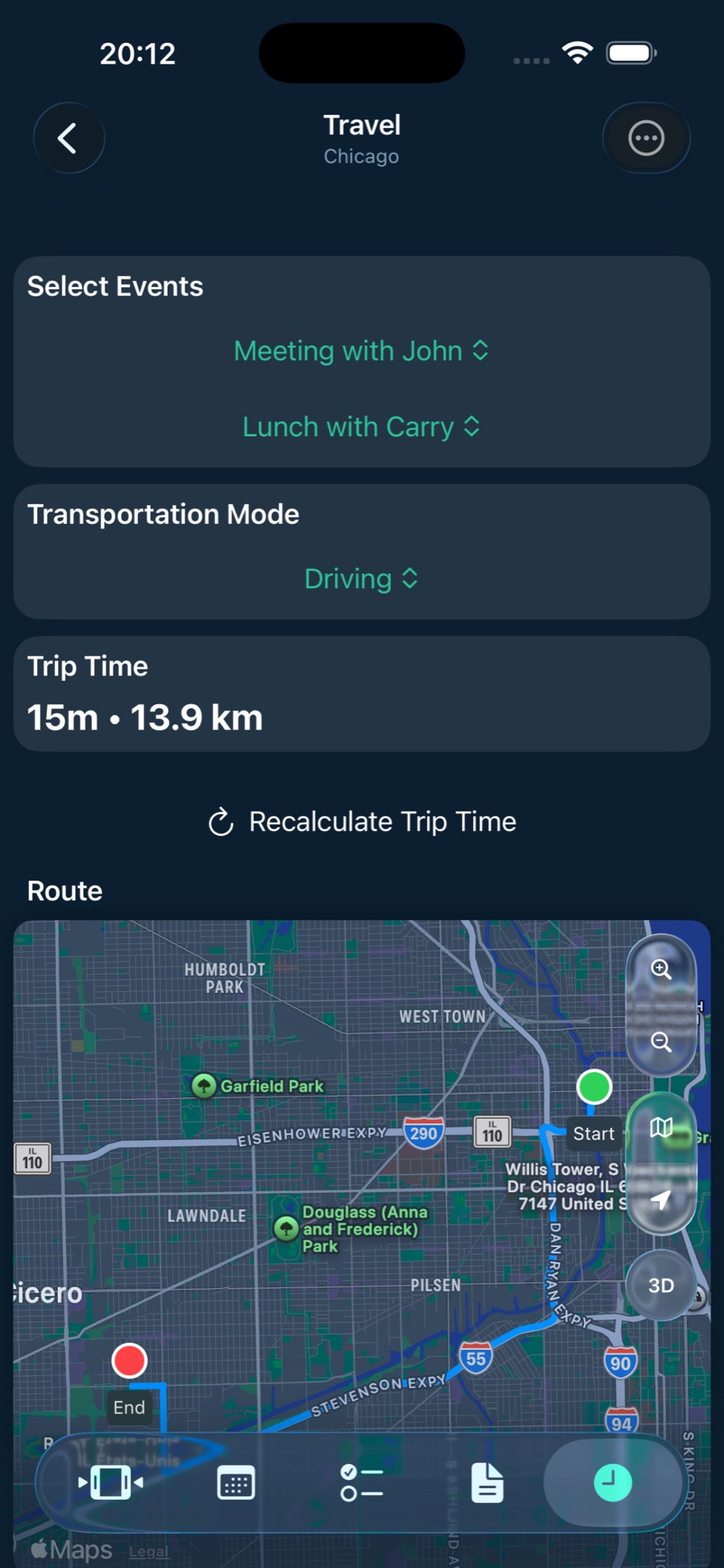 Voyel trip time route on iPhone